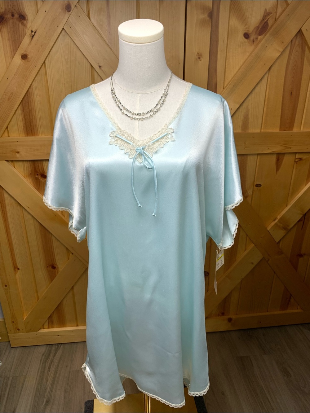 Vintage L Val Mode Blue Satin Lace Chemise Lingerie Coquette Cottagecore USA
